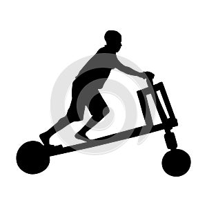 Silhouette of a boy on a Kick scooter on a white background