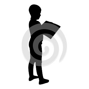 Silhouette boy reading book standing teen male with open book in his hands cute schoolboy read ready to back to school concept