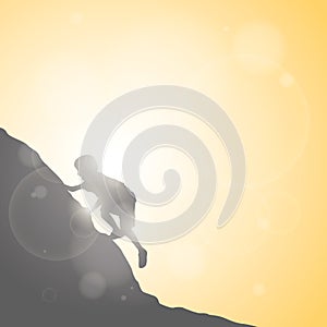 silhouette of boy rock climbing. Vector illustration decorative design