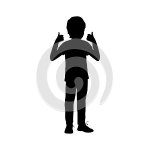 Silhouette boy shows his hands that everything is fine