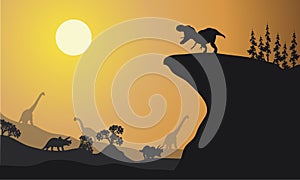 Silhouette of brachiosaurus and ankylosaurus
