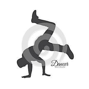 Silhouette of break dance. Young man dancing of Hip Hop on white background