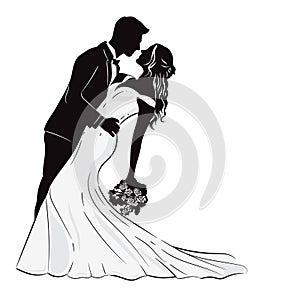 Silhouette of bride and groom for background