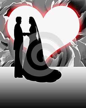 Silhouette Bride and Groom Heart Shaped Moon