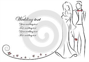 Silhouette of bride and groom, vector