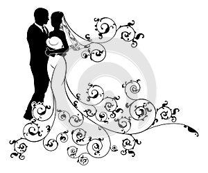 Silhouette Bride and Groom Wedding Illustration