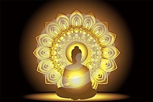 Silhouette Buddha Siddhartha gautama with golden abstract star