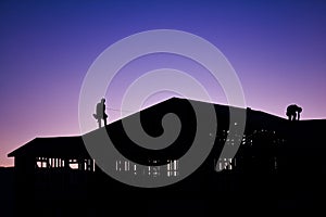 Silhouette of builders during sunset