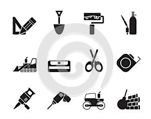 Silhouette building and construction icons