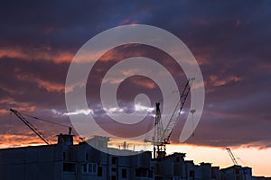 Silhouette of building crane