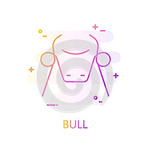 Silhouette of bull in color line style. Vector