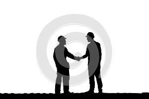 Silhouette of Business engineer man with clipping path handshake on white background, Success and happiness team concept