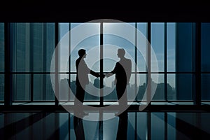 Silhouette of business handshake, teamwork concept.