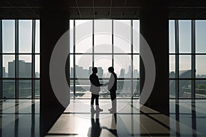 Silhouette of business handshake, teamwork concept.