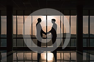 Silhouette of business handshake, teamwork concept.