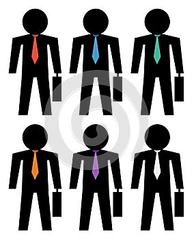 Silhouette business men with colored tie icons