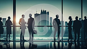 Silhouette of Business People and a Big City. AI Generated Illustration