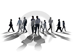 Silhouette Business People Commuter Walking Rush Hour Concept