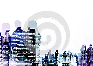 Silhouette Business People Discussion Meeting Cityscape Concept