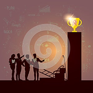 Silhouette Business People Team Success Winner Golden Cup