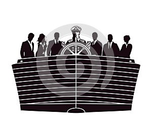 Silhouette of business professionals in boat