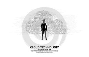 silhouette of businessman with cloud binary code.