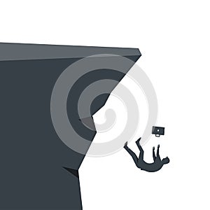 Silhouette of a businessman falling into the abyss