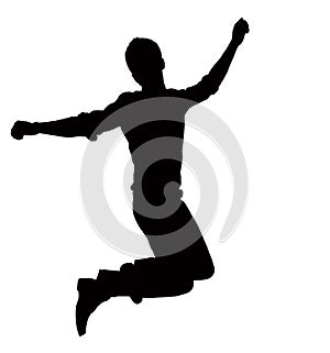 Silhouette of businessman jumping, mid-air.