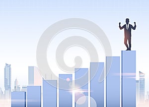 Silhouette Businessman Stand On Financial Bar Graph Top Successful Business Man