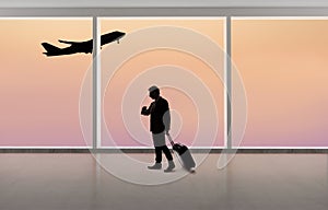 Silhouette of Businessman Traveling at an Airport