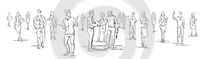 Silhouette Businessmen Shake Hands With Business People Group On Background, Businesspeople Shaking Hands Horizontal