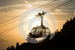 Silhouette of a cable car