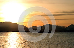 Silhouette of Car Ferry at Sunset