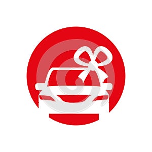 Silhouette car gift with bow iicon red circle