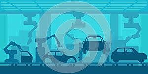 Silhouette of car manufacturing process