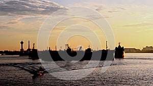 Silhouette cargo ship in morning, Dock in Thailand