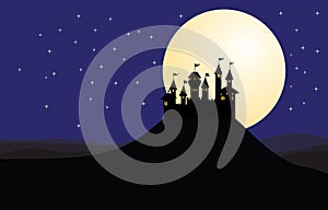 Silhouette castle night moon