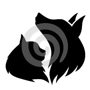 Silhouette of a cat and dog muzzle profile