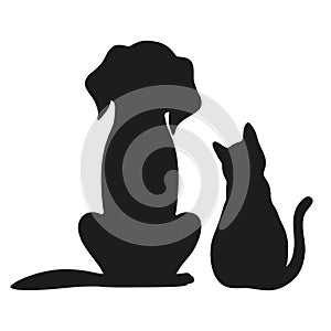 Silhouette of a cat and a dog on a white background