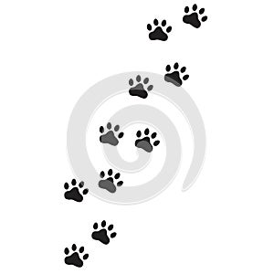 Silhouette of cat paws. Paw prints. The dog and cat puppy icon. Traces of a pet. The puppy s paws are highlighted on a