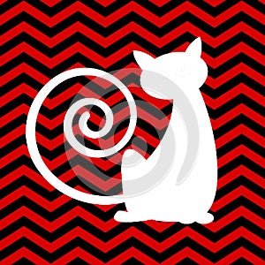 Silhouette cat with red and black chevron background