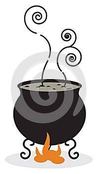 Silhouette of cauldron and fire photo