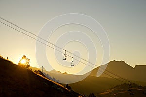 Silhouette of a chairlift in Candanchu, Pyrenees