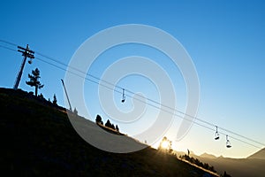 Silhouette of a chairlift in Candanchu, Pyrenees