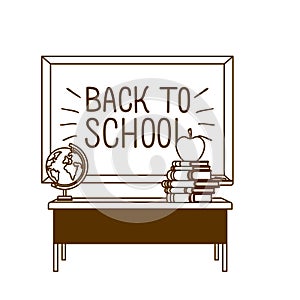 Silhouette of chalkboard of school in classroom