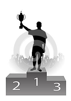 Silhouette of the champion on a pedestal