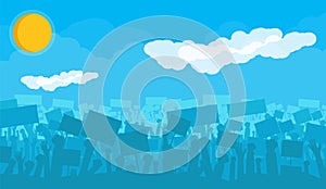 Silhouette of cheering or riot protesting crowd