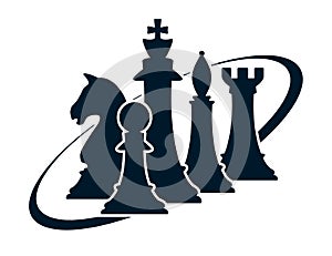 Silhouette of chess figures on white