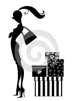 Silhouette of a Chic Young Woman Shopping