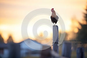 silhouette of chicken on fence post